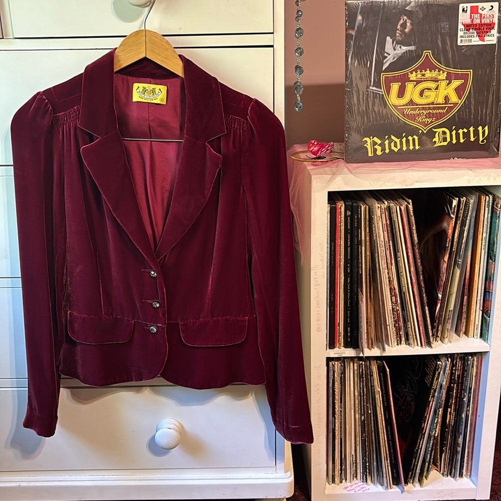 Vintage Juicy Couture Love P&G Velvet Blazer Y2K Silk Crystal Sparkle 4 Velour